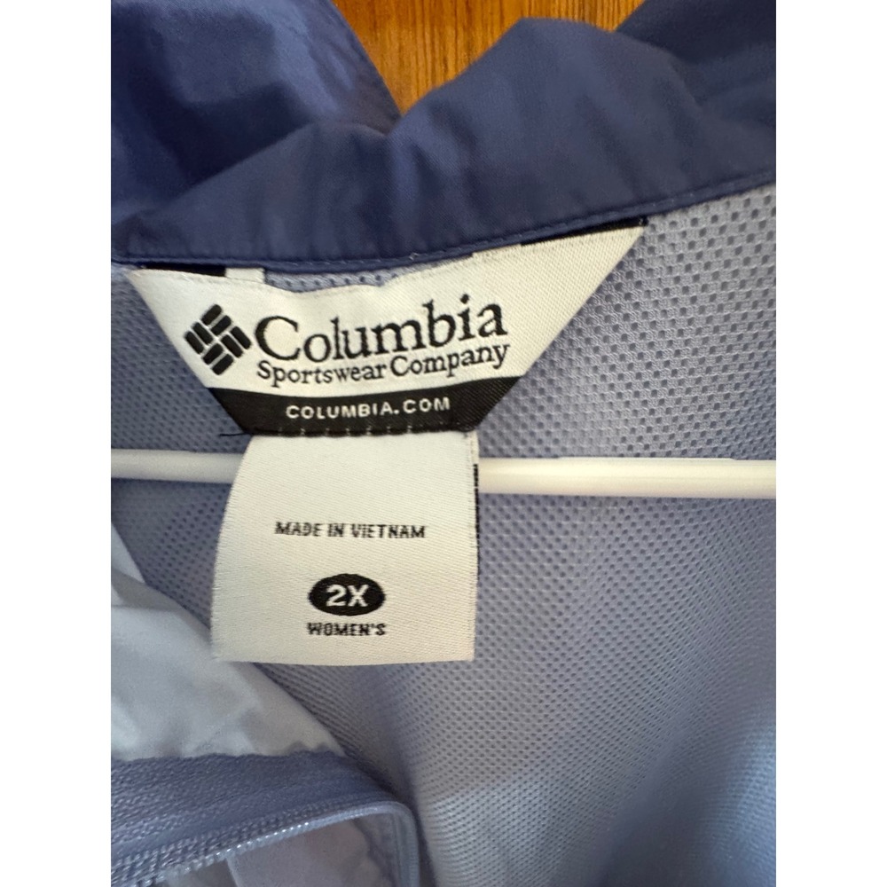 Columbia Womens 2X Blue Hooded Windbreaker Jacket Mesh Lined Full Zip Liteweight - Picture 2 of 10